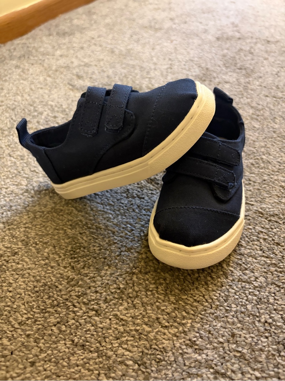 Toms Kids Navy Canvas Double-Strap Sneakers with White Soles